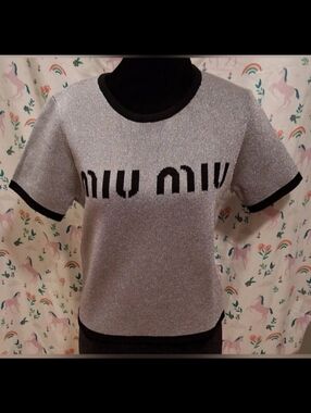 EUC Vintage Y2K Miu Miu Metallic Silver Virgin Wool Runway Short Sleeve Top SZ M